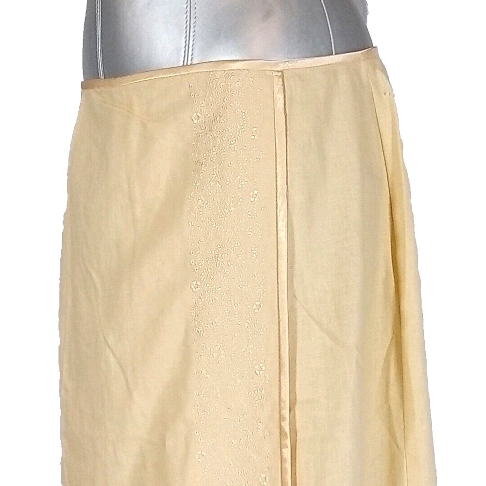 NWT Norton McNaughton Skirt 12 Yellow Embroider Satin Trim Linen Bl Faux Wrap
